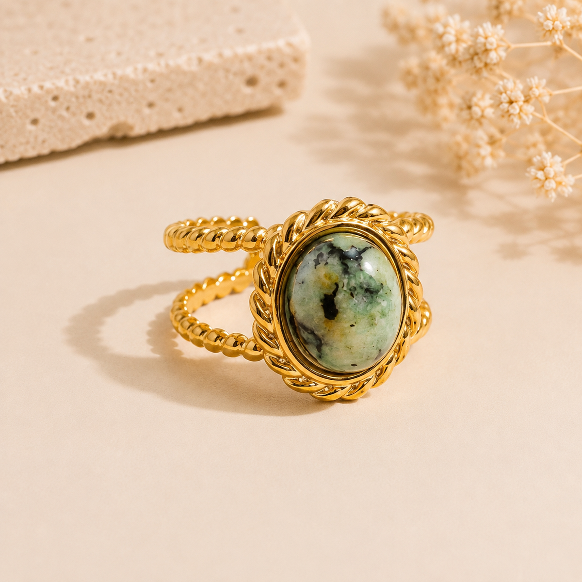 Jade Peacock Stone Ring