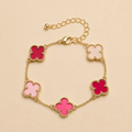 Fushia Ombre Clover Enamel Shell Charm Bracelet