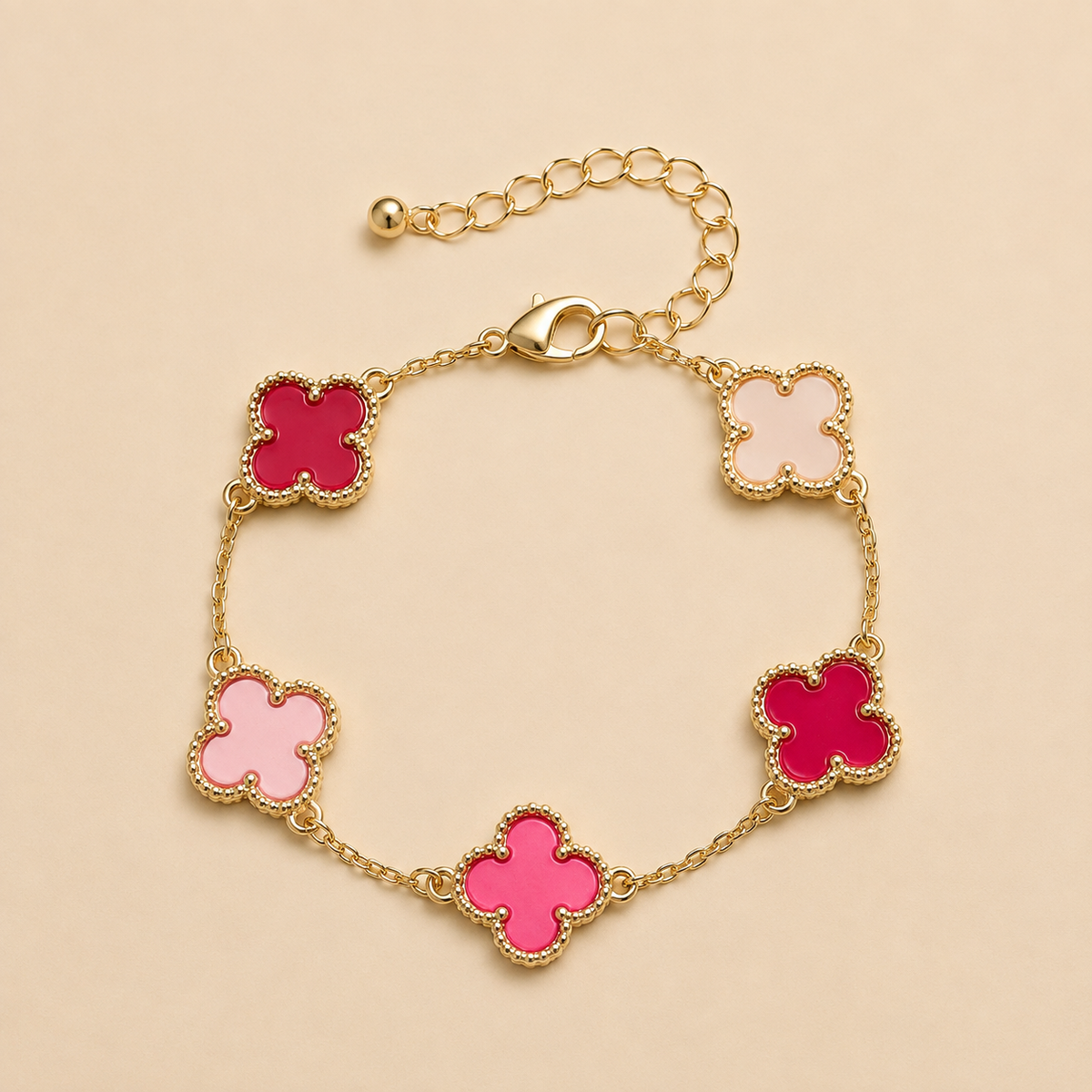 Fushia Ombre Clover Enamel Shell Charm Bracelet