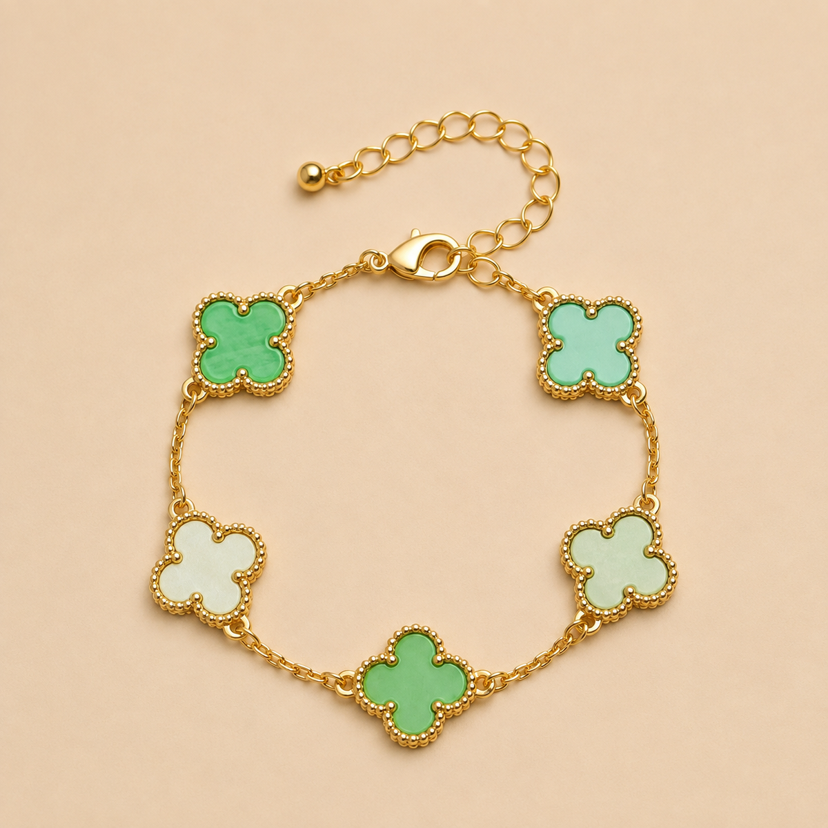 Green Ombre Clover Shell Charm Bracelet