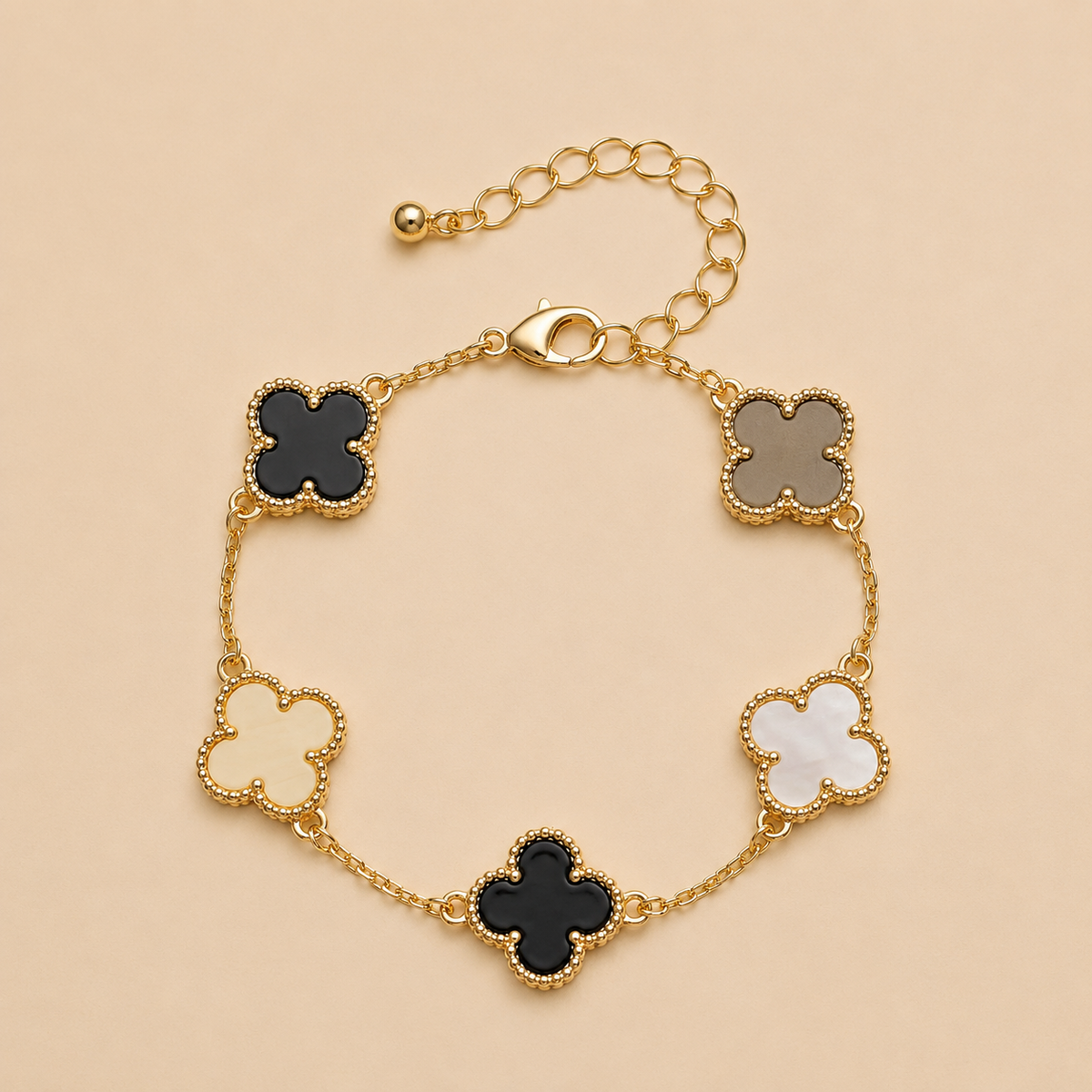 Neutral Ombre Clover Shell Charm Enamel Bracelet