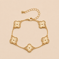 Gold Alloy Clover Charm Enamel Bracelet