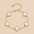Ivory Gold Alloy Clover Shell Charm Enamel Bracelet
