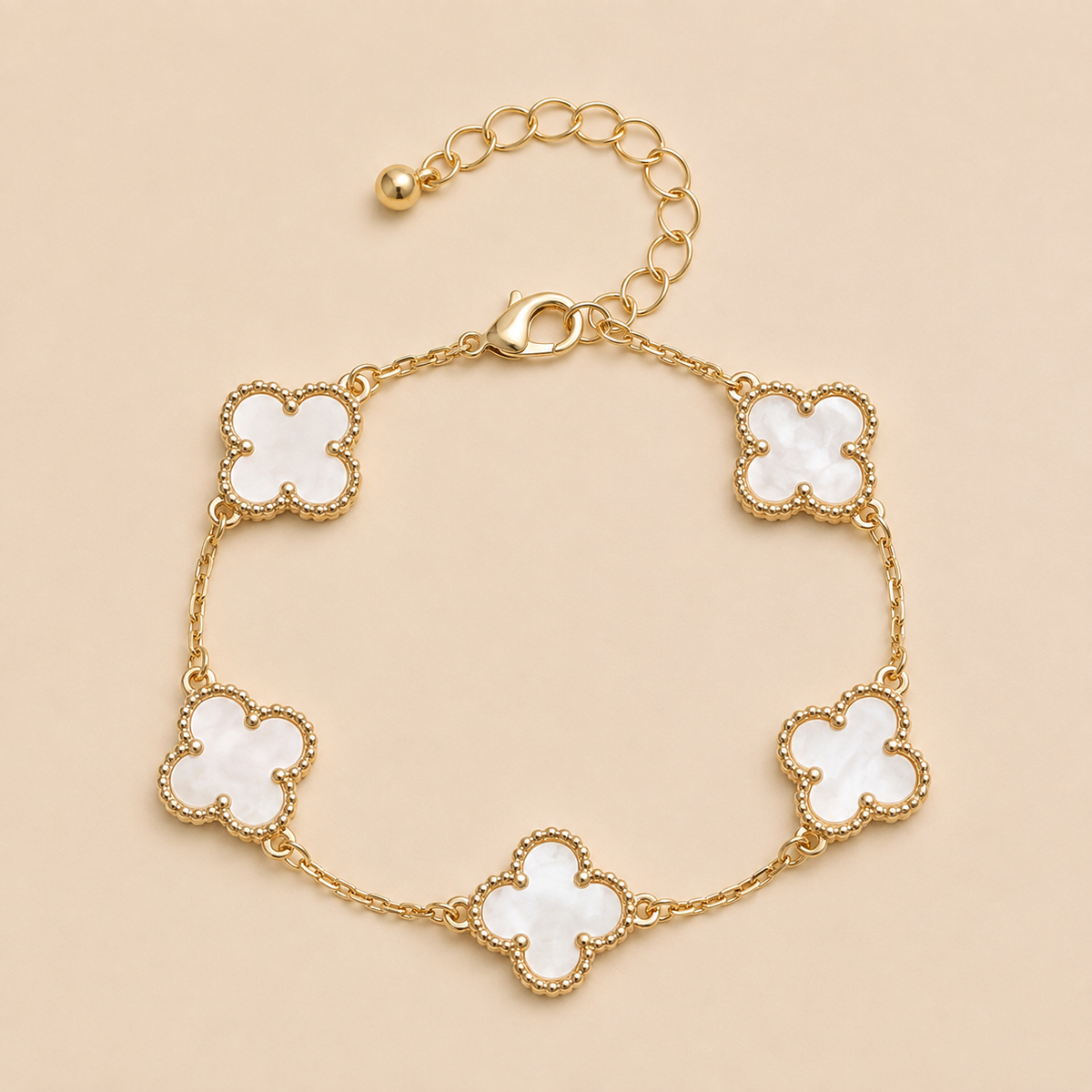 Ivory Gold Alloy Clover Shell Charm Enamel Bracelet