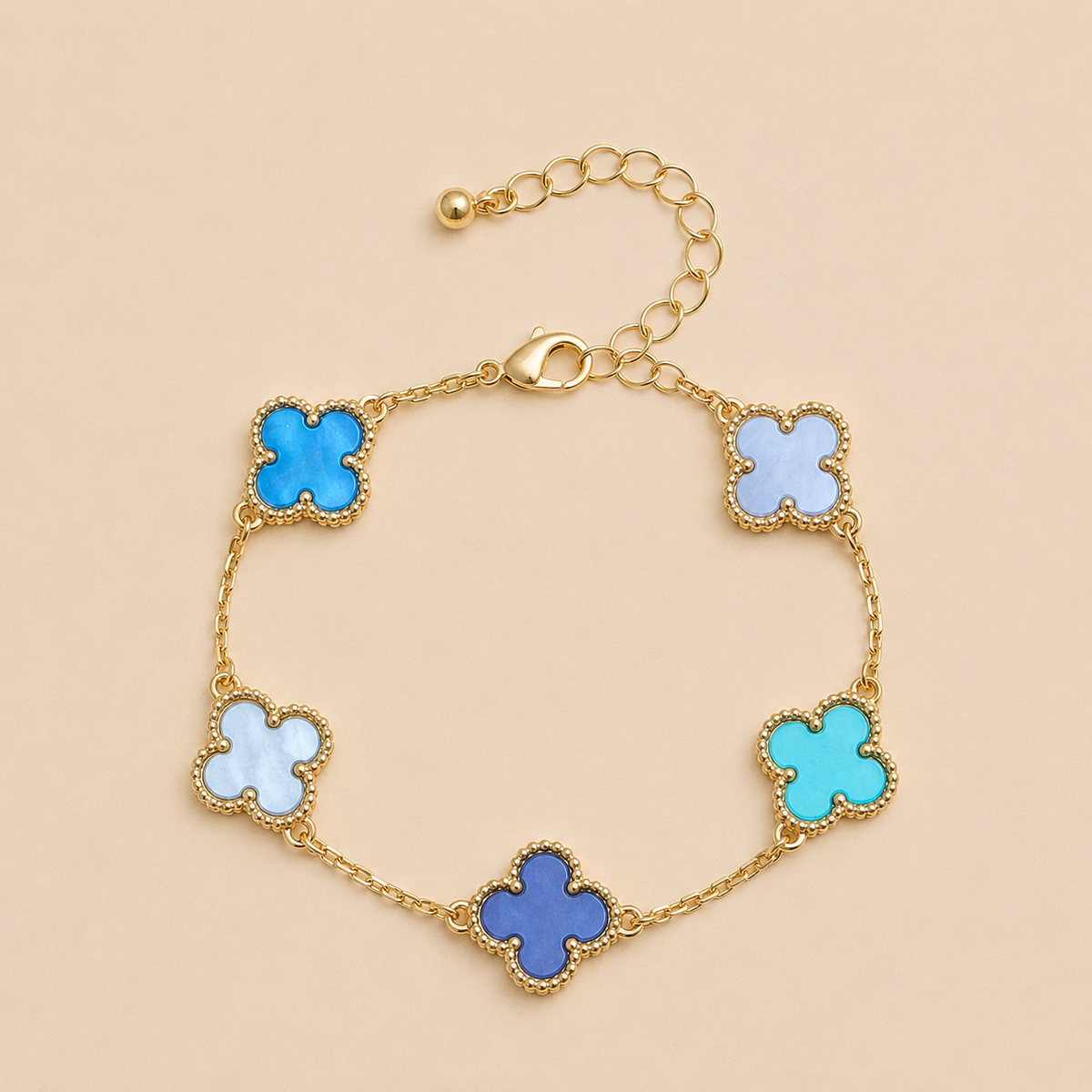 Aqua Ombre Clover Shell Charm Enamel Bracelet