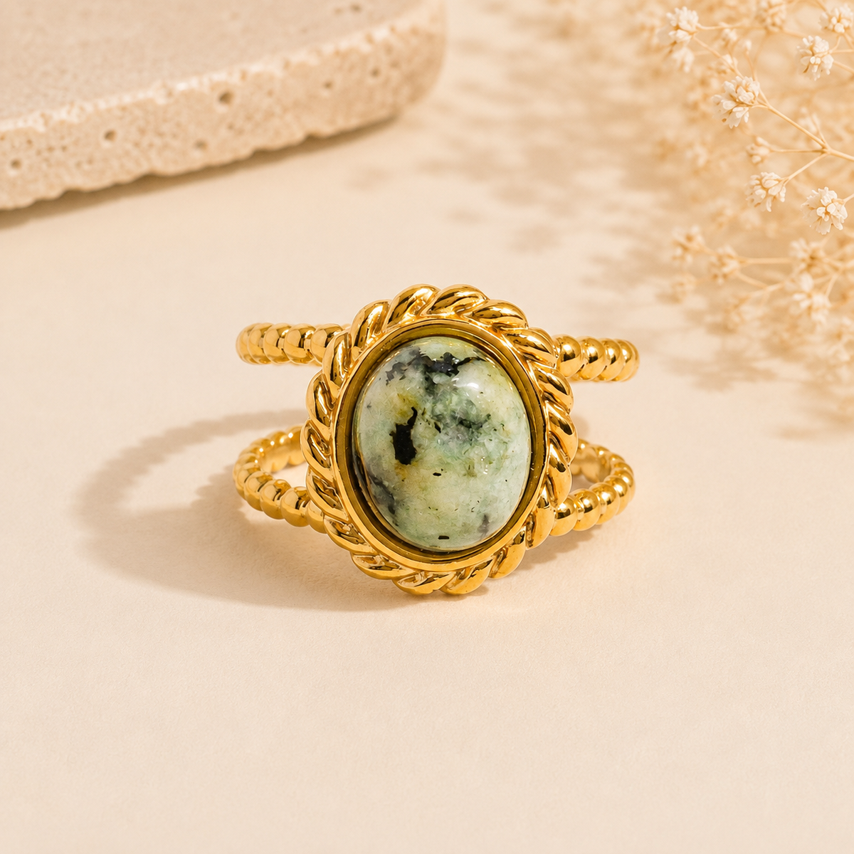 Jade Peacock Stone Ring